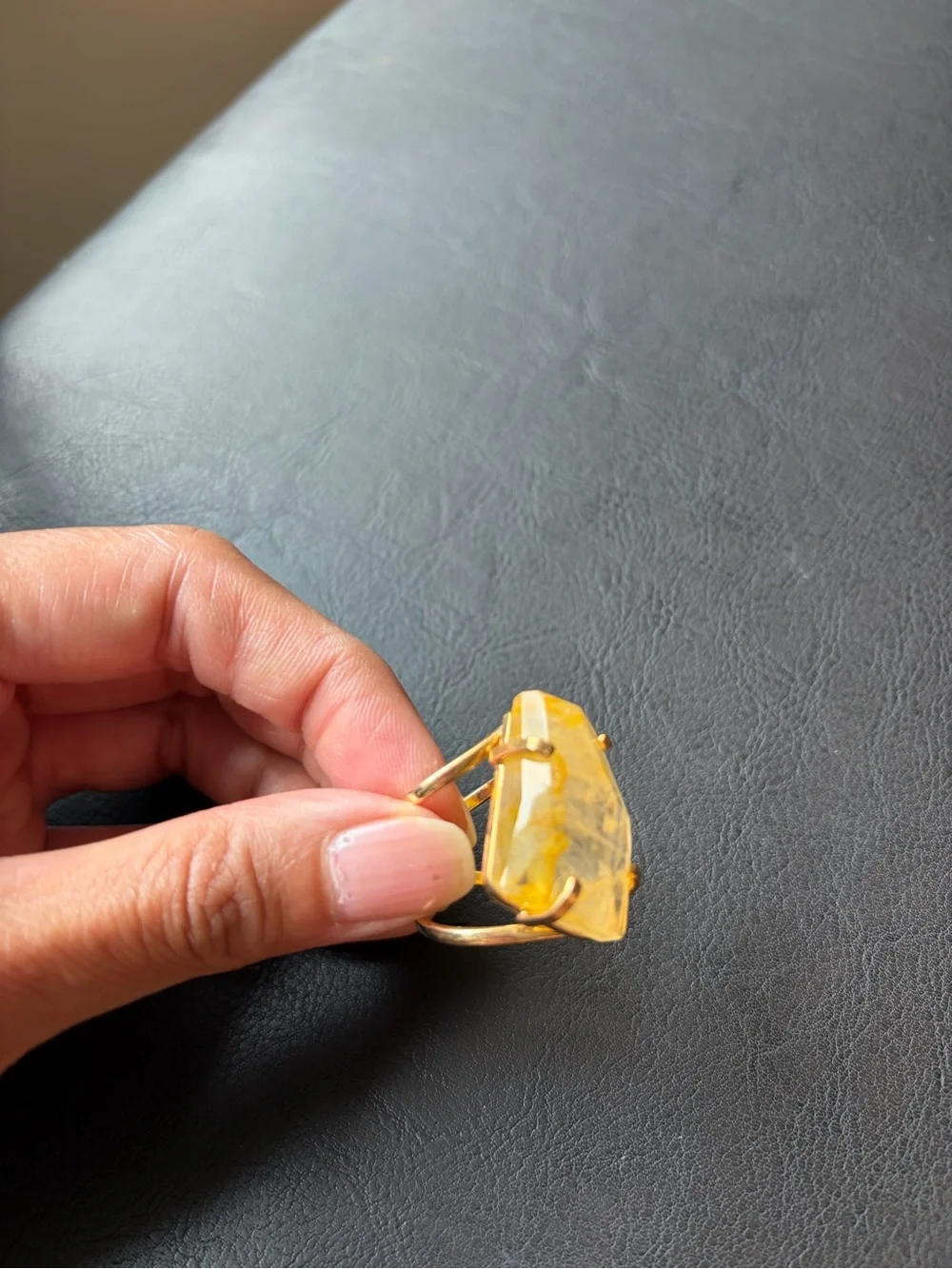 18k gold plated Yellow Gemstone crystal Statement Ring - Women Jewelry